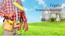  Presentation with paint roller - Presentation design featuring home repair - builder handyman with paint roller background and a light blue colored foreground