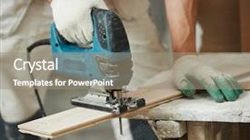  Presentation with process - Beautiful theme featuring home repair - close-up process of cutting parquet backdrop and a gray colored foreground