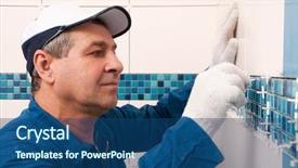  Presentation with construction work - Amazing PPT theme having home repair - construction workers at work backdrop and a ocean colored foreground