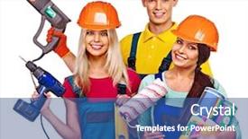  Presentation with construction tools - Presentation design consisting of home repair - group people builder with construction background and a  colored foreground