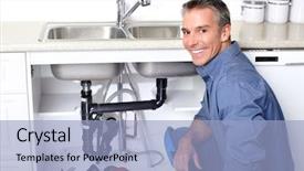  Presentation with plumber - PPT theme having home repair - handsome smiling plumber background and a light blue colored foreground