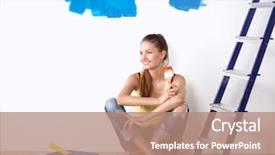  Presentation with floor - Theme featuring home repair - portrait of female painter sitting background and a  colored foreground
