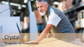  Presentation with diy - Slide deck with home repair - senior man buying construction wood background and a lemonade colored foreground