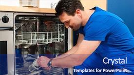  Presentation with plumber - Audience pleasing theme consisting of home repair - technician or plumber repairing backdrop and a navy blue colored foreground