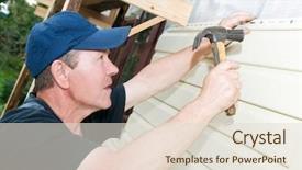  Presentation with plastic - PPT layouts consisting of home repair - worker planking house with plastic background and a lemonade colored foreground