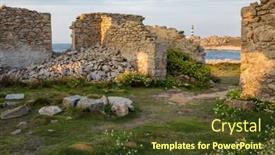  Presentation with island - Presentation theme featuring home-ruins-in-ushand-island background and a tawny brown colored foreground
