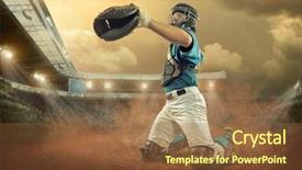  Presentation with home run - Presentation theme featuring home run - baseball player in dynamic action background and a tawny brown colored foreground