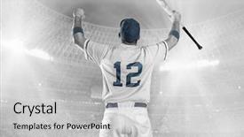  Presentation with home run - Colorful presentation design enhanced with home run - baseball players in action backdrop and a  colored foreground