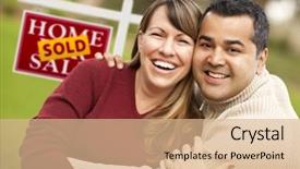  Presentation with real estate - PPT theme consisting of home sale - happy mixed race couple background and a coral colored foreground