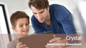  Presentation with electronics motherboard digital chip tech - PPT theme enhanced with home school - father and child playing background and a  colored foreground