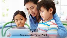  Presentation with helping hands children - Amazing PPT theme having home school - mother helping children with homework backdrop and a light blue colored foreground