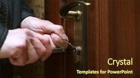  Presentation with house - Slide set featuring home security locks - burglar breaking into house background and a wine colored foreground