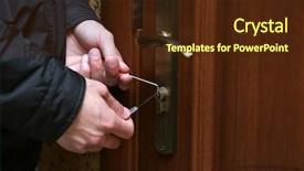  Presentation with house - Presentation featuring home security locks - burglar breaking into house background and a  colored foreground