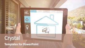  Presentation with outdoor patio - PPT layouts featuring home security locks - cropped hand of man holding background and a coral colored foreground