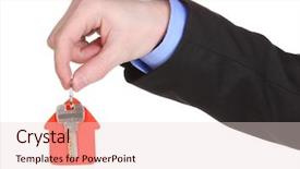  Presentation with house key - Audience pleasing PPT theme consisting of home security locks - key with house-shaped charm backdrop and a  colored foreground