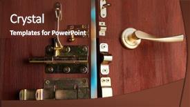  Presentation with red garage door red metal - Amazing PPT theme having home security locks - metal bolts latches and hooks backdrop and a tawny brown colored foreground