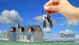  Presentation with keys - PPT theme having home seller - keys to new idyllic house background and a light blue colored foreground