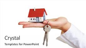  Presentation with hand palm - Theme featuring home seller - small house and keys background and a white colored foreground