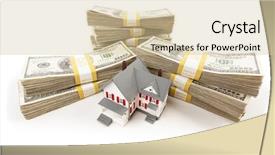  Presentation with bills - PPT layouts featuring home seller - stacks of one hundred dollar background and a soft green colored foreground