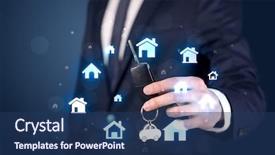  Presentation with keys - Presentation design with home selling - businessman in suit holding keys background and a ocean colored foreground