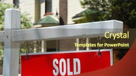  Presentation with house fly insect close up - Beautiful presentation theme featuring home selling - closeup on sold sign near backdrop and a tawny brown colored foreground