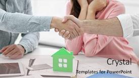  Presentation with third estate - Slides having home selling - estate agent meeting with happy background and a coral colored foreground