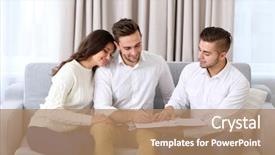  Presentation with estate - Theme with home selling - estate agent meeting with happy background and a coral colored foreground
