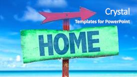  Presentation with home - Beautiful PPT layouts featuring home sign with beach background backdrop and a cobalt blue colored foreground
