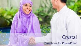  Presentation with woman muslim - Presentation theme enhanced with home sitting on prayer background and a sky blue colored foreground