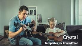  Presentation with teaching - Colorful slide set enhanced with home son play on ukulele backdrop and a dark gray colored foreground