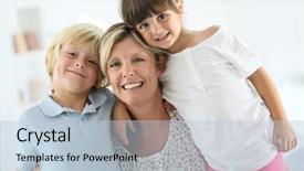  Presentation with happy korean kids - Slides consisting of home stay - portrait of happy mother background and a light blue colored foreground