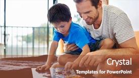  Presentation with website building 3d crossword puzzle cubes - Cool new presentation design with home stay - smiling dad and son building backdrop and a tawny brown colored foreground