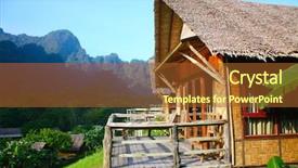  Presentation with thai - Slides with home stay - thai bungalow resort background and a  colored foreground
