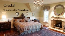  Presentation with sophisticated luxury life - PPT theme featuring home stay traveller - luxury bedroom with fine bedding background and a  colored foreground