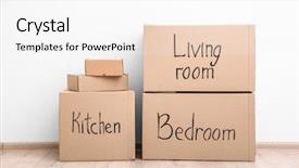  Presentation with moving - Amazing PPT theme having home storage - empty room with moving boxes backdrop and a sky blue colored foreground