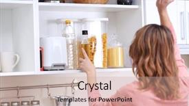  Presentation with clean - Audience pleasing PPT theme consisting of home storage - young woman taking clean dishware backdrop and a coral colored foreground