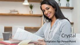  Presentation with young man and a woman - Colorful PPT theme enhanced with home study - portrait of young woman sitting backdrop and a light gray colored foreground