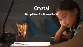  Presentation with unhappy - Presentation theme enhanced with home study - unhappy young girl studying background and a dark gray colored foreground