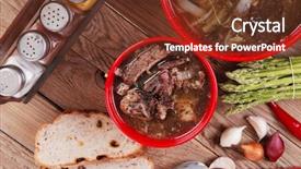  Presentation with beef meat soup - Cool new slides with home style beef meat soup backdrop and a tawny brown colored foreground