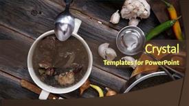  Presentation with beef meat soup - Audience pleasing theme consisting of home style beef meat soup backdrop and a tawny brown colored foreground