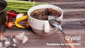  Presentation with beef meat soup - PPT theme featuring home style beef meat soup background and a  colored foreground