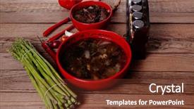  Presentation with beef meat soup - Colorful slide set enhanced with home style beef meat soup backdrop and a  colored foreground