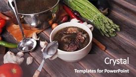  Presentation with beef meat soup - Slide set with home style beef meat soup background and a  colored foreground