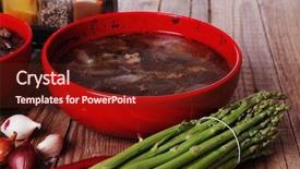  Presentation with beef meat soup - Beautiful PPT theme featuring home style beef meat soup backdrop and a  colored foreground