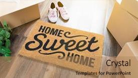  Presentation with pandanus or screw pine plant - Beautiful presentation design featuring home sweet home welcome mat backdrop and a coral colored foreground