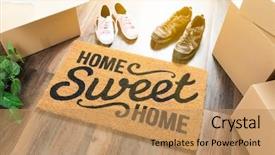 Presentation with welcome - Slides consisting of home sweet home welcome mat background and a coral colored foreground