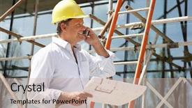  Presentation with new life baby plant - PPT theme consisting of home talking on mobile phone background and a mint green colored foreground