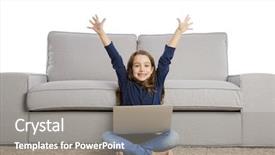  Presentation with working - Cool new presentation design with home technology - happy little girl with arms backdrop and a gray colored foreground