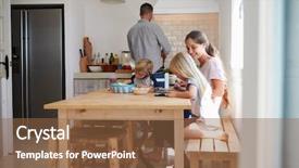  Presentation with autobiography for kids - PPT layouts featuring home technology - kids do homework at kitchen background and a tawny brown colored foreground