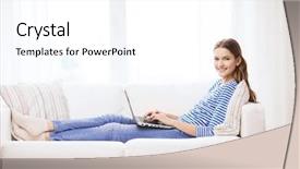  Presentation with teenage girl - Amazing presentation design having home technology and internet concept backdrop and a white colored foreground